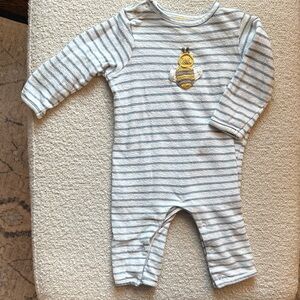 Albetta Striped Blue & White Baby Romper with Crotchet Bee